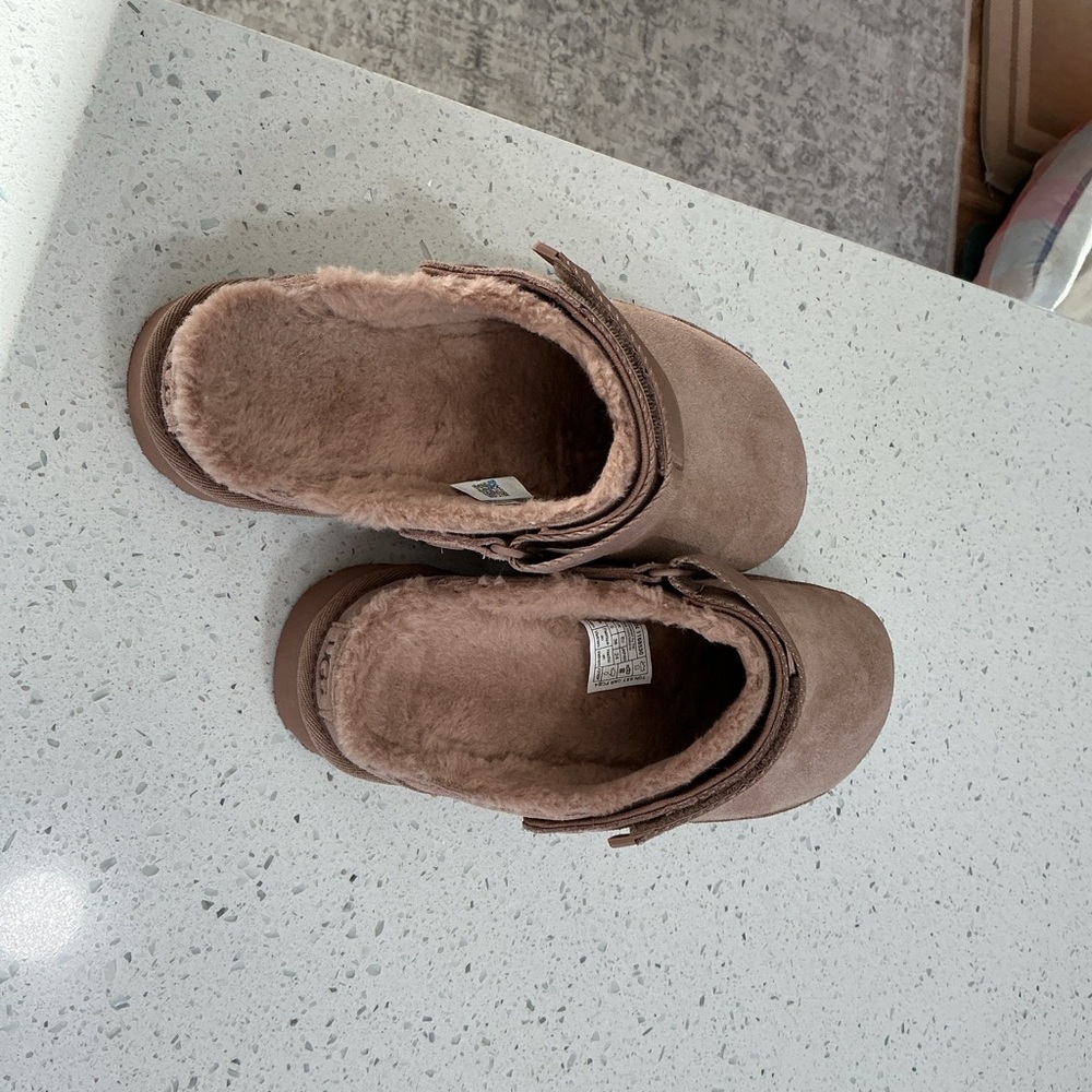 UGG Tan Suede Mules with Plush Lining